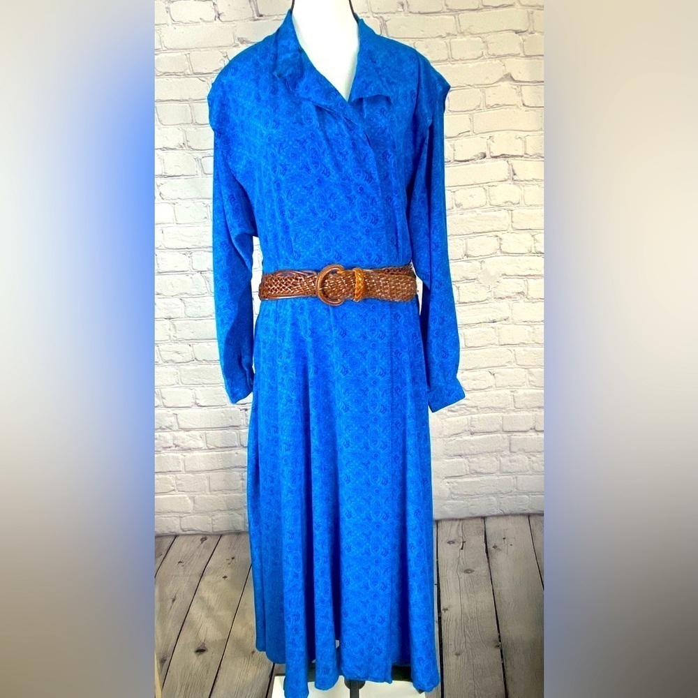 Liz Claiborne Geometric Vintage Shirt Dress Blue size Medium